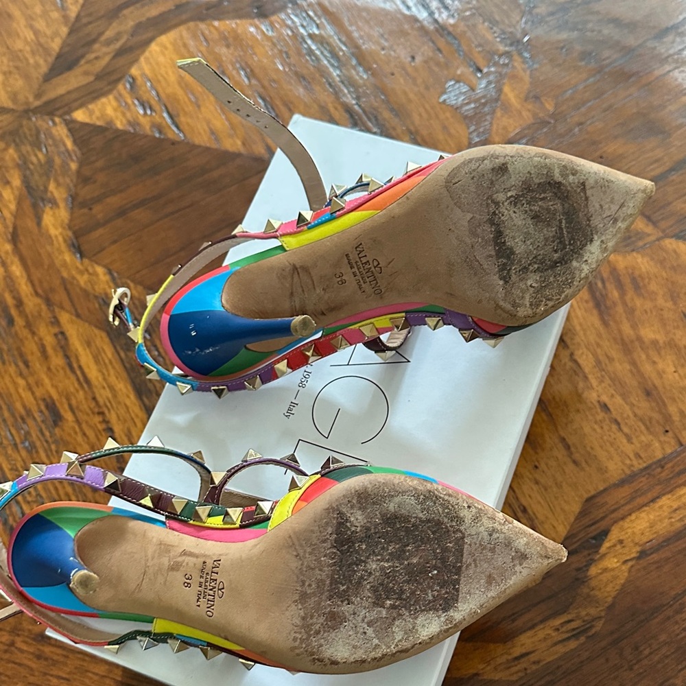 Valentino Garavani Multicolor Rockstud Heels Sz 38 - Picture 5 of 5